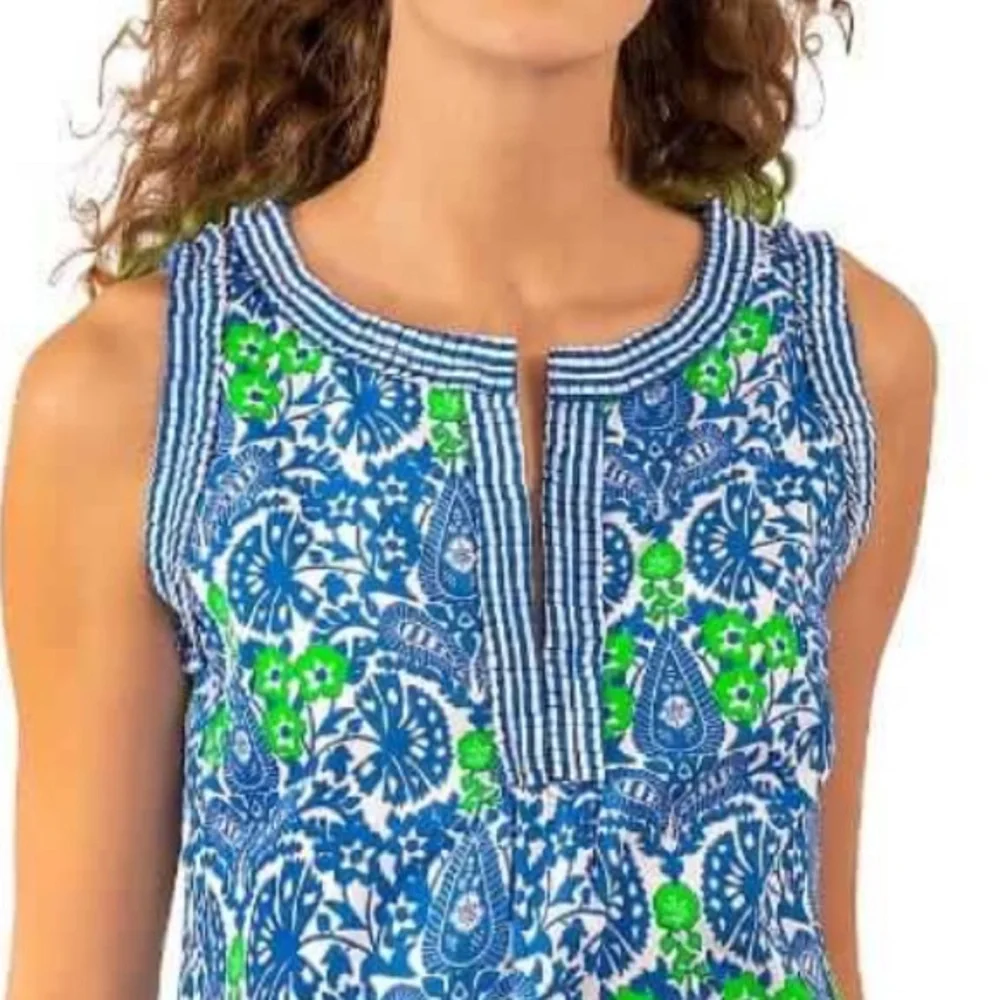 BOGO! Gretchen Scott Flirt Floral Dress East India Cotton Blue Green XL - Picture 2 of 10